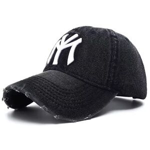 New York Yankees Black Denim Vintage Adjustable Baseball Cap NEW